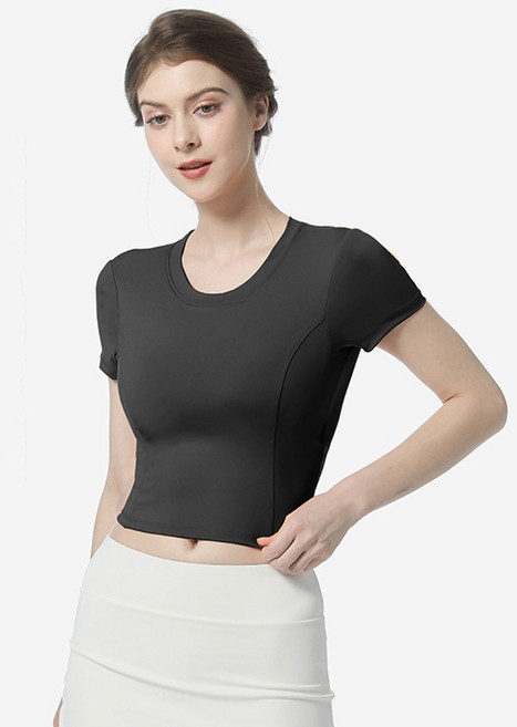 씨오브비 여성용 슬림핏 백스트링 내장패드 반팔 크롭티