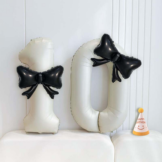 피앤비유니티 리본풍선 숫자 모자세트, 크림앤블랙10, 1세트