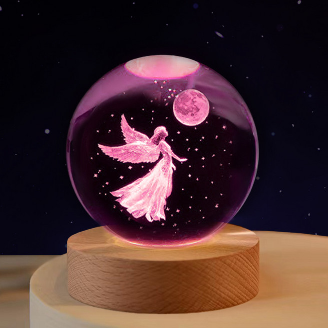연하 크리스탈구 감성조명 색변환 무드등 8cm + 선물박스, 천사