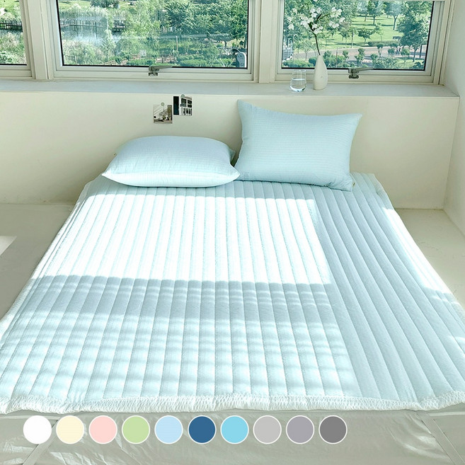 루시드슬립 국내산 시원보송 오션 시어서커 여름 침대 패드, 베이비 블루
