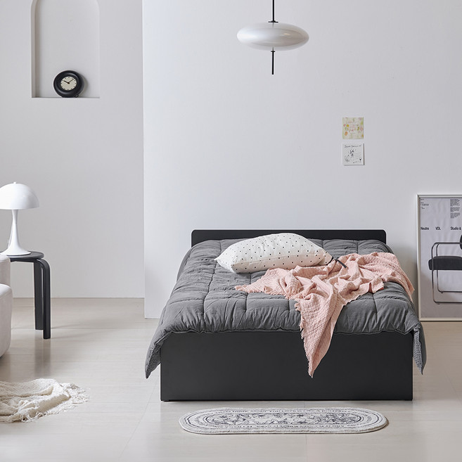 웰퍼니쳐 다담 미드 헤드 3단 수납형 침대 프레임 단품 방문설치, 블랙