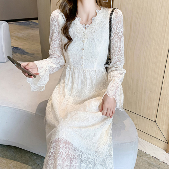 LUNAGIRL 女款蕾絲連衣裙, 象牙