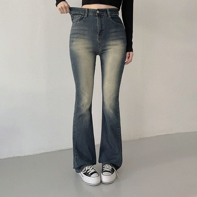 플랜데이 여성용 숏/미디움/롱 모리 슬림 워싱 스판 부츠컷 데님 팬츠