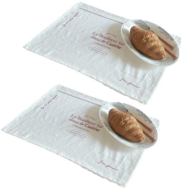 아메리칸로드 프렌치 심플 면혼방 홈카페 식탁매트 YK147, 화이트, 2개, 40 x 30 cm