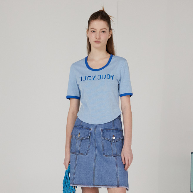 쥬시쥬디 여성용 J배색 바인딩 골지 티셔츠 JYTS321K