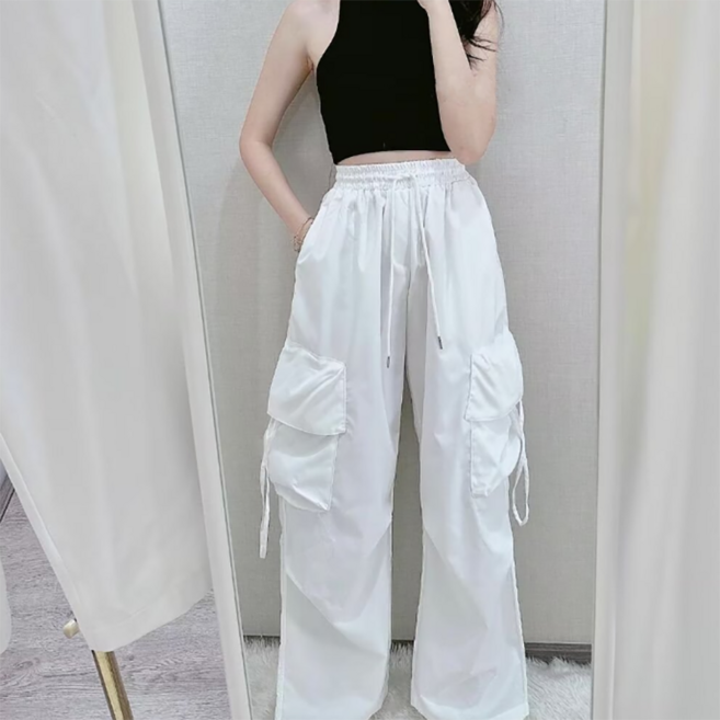 피어니스트 여성용 캐주얼 와이드 일자 밴딩 카고 바지