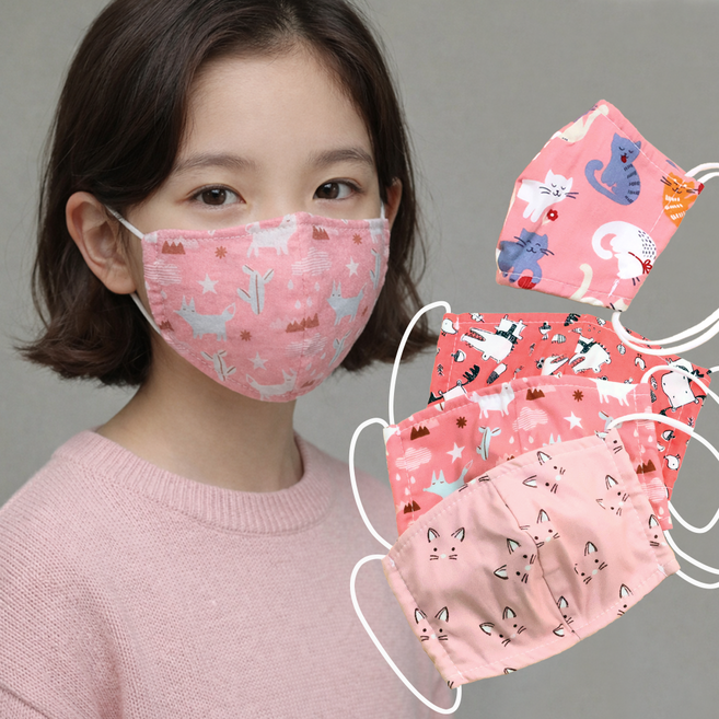 비단길 아동용 포이핑크 패턴 면 마스크 5p