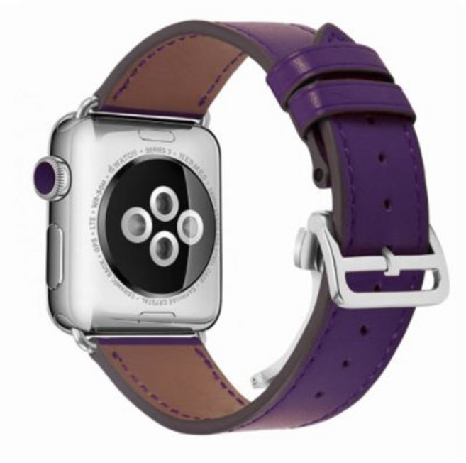 4YOU Apple Watch 3/4/5/6/7/SE 蝴蝶扣皮革錶帶 (相容38/40/41mm), 紫色, 1個