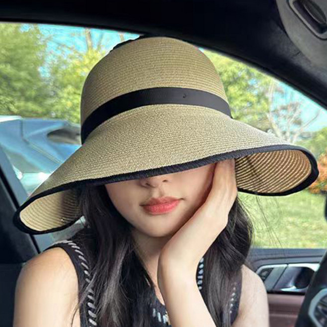 이지레그 밀짚 라탄 햇빛 차단 리본 썬캡