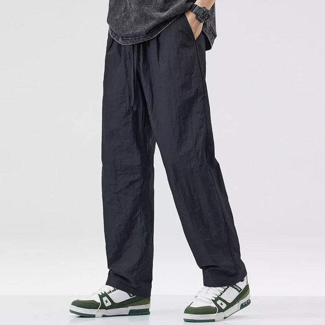 Elsso 男款涼感布料薄款直筒運動休閒鬆緊帶長褲 2件組