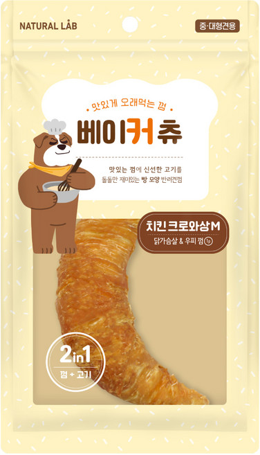 네츄럴랩 강아지 베이커츄 껌 치킨 크로와상M, 혼합맛(닭가슴살/우피), 120g, 1개