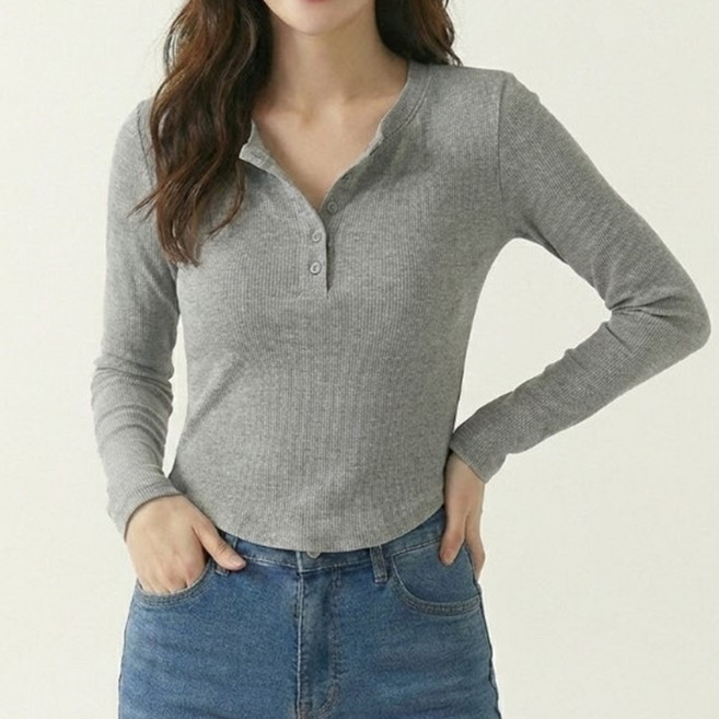 allode 女款鈕扣短版長袖T恤