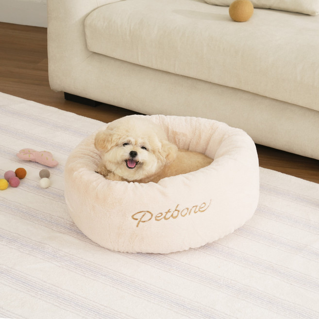 펫본 모던하우스 반려동물 보들보들 퍼 원형방석, 1개, IVORY