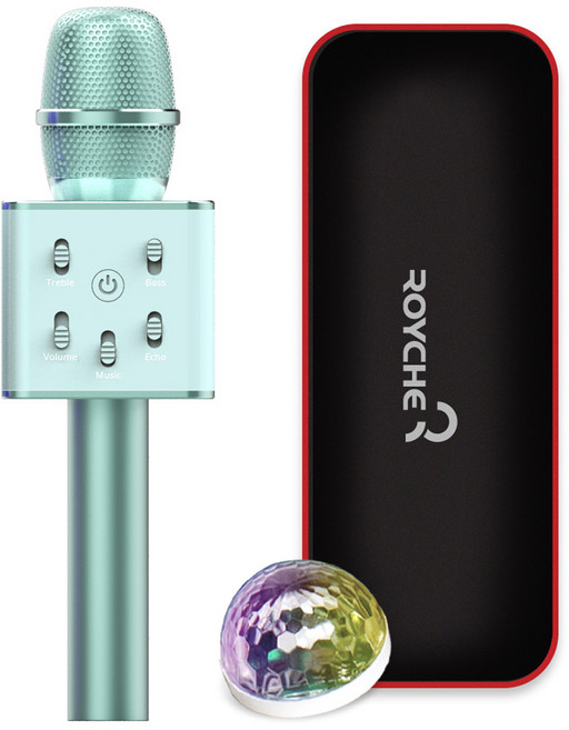 로이체 무선 휴대용 블루투스 노래방 마이크 + 미러볼 + 파우치 세트, BTS-30PM,MB-7(민트)