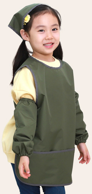 베베슈에뜨 유아용 파스텔 방수 민소매 앞치마 + 두건 + 토시 세트