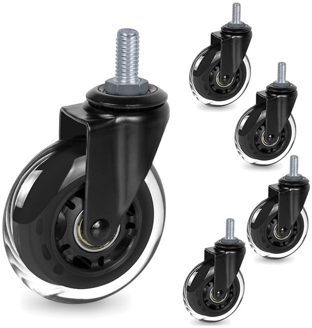 AHOYE 3吋 地毯好用超滑順辦公輪/輪子 電腦椅 90%椅通用, 5個, 黑色