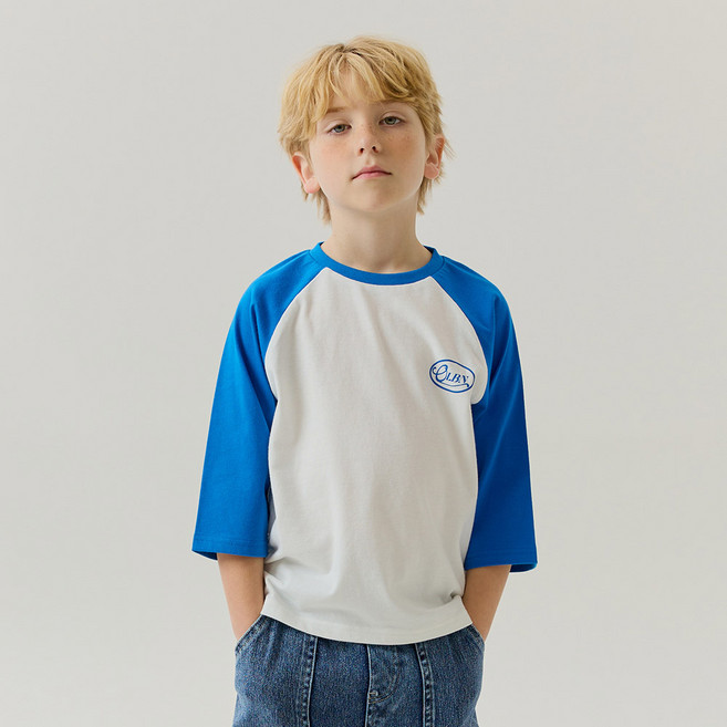 올리반 아동용 로고 7부 라글란 티셔츠
