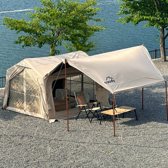 coody 웨이브 면 원터치 경량 에어텐트, 베이지, 3~4인용