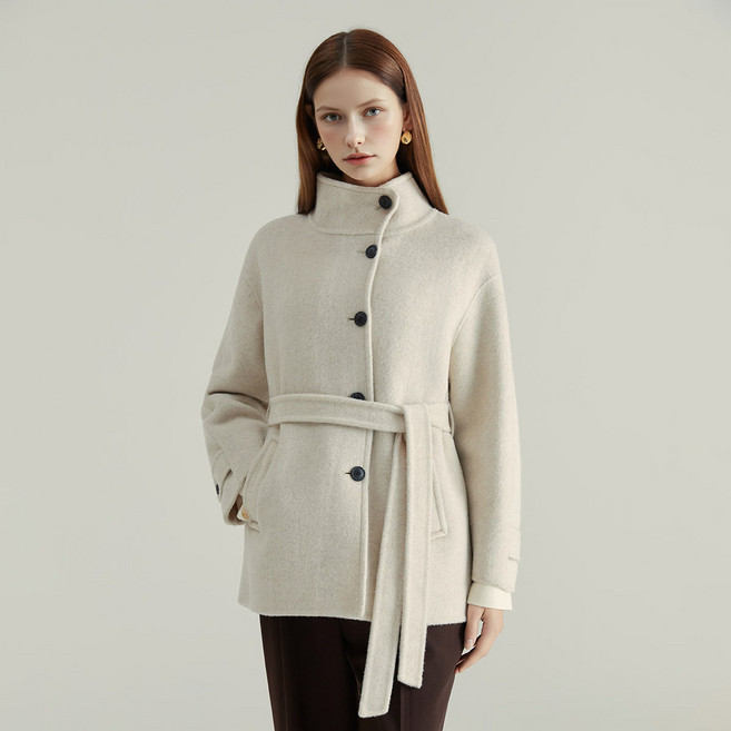 클라비스 여성용 싱글 하이넥 하프코트