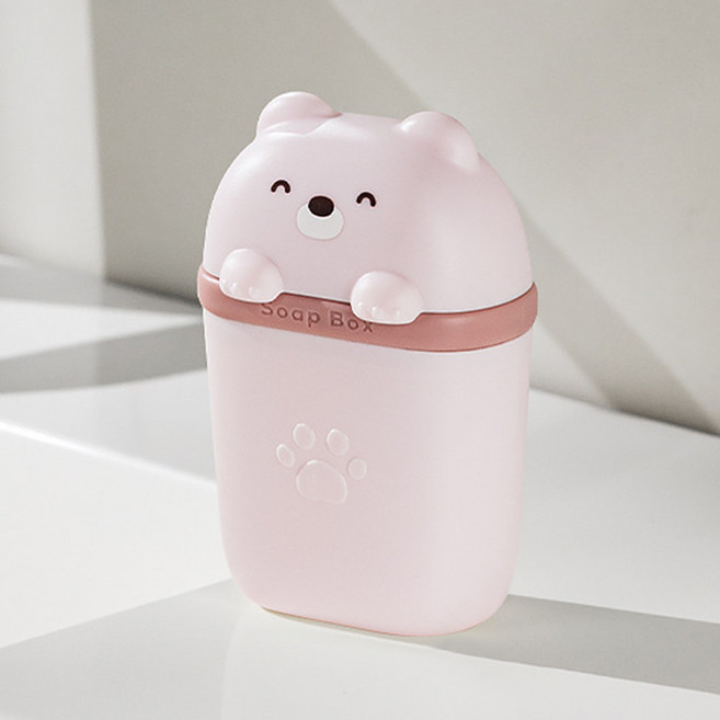 살림제작소 휴대용 곰돌이 비누케이스, 핑크, 1개