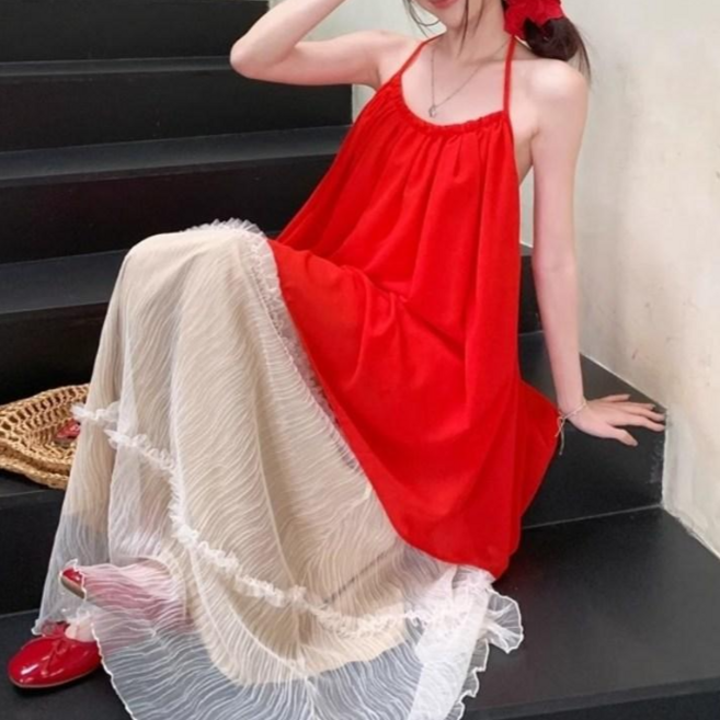 I'M MONG 女款寬鬆掛脖露背綁帶抓皺無袖T恤 R6H221