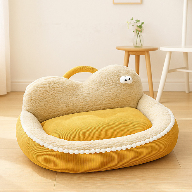허니버블 반려동물 분리세탁 하트 소파 방석 쿠션, 옐로우, 1개
