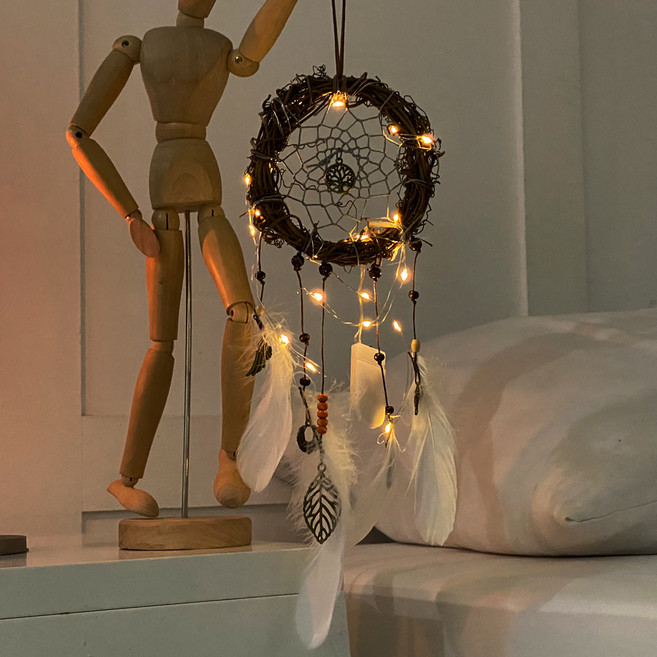 나스카피 감성 캠핑 차박 LED 드림캐쳐 네스트, 브라운 + 화이트