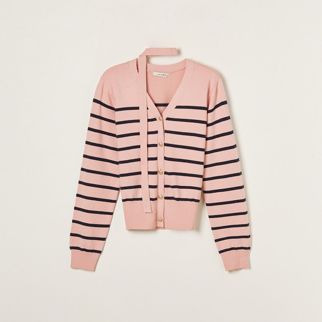 로엠 여성용 스트라이프 금장단추 가디건