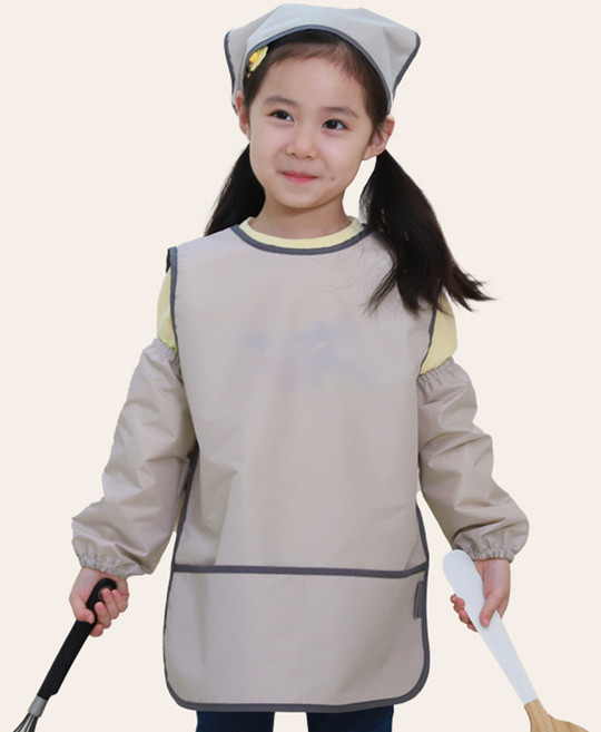 베베슈에뜨 유아용 파스텔 방수 민소매 앞치마 + 두건 + 토시 세트