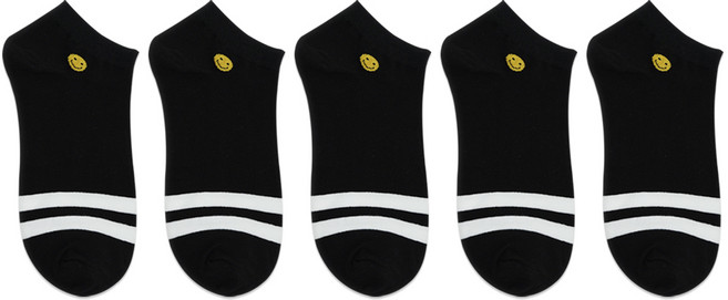 박군 PG 남성용 학생용 신사 스마일 스니커즈 발목 양말 5족 세트