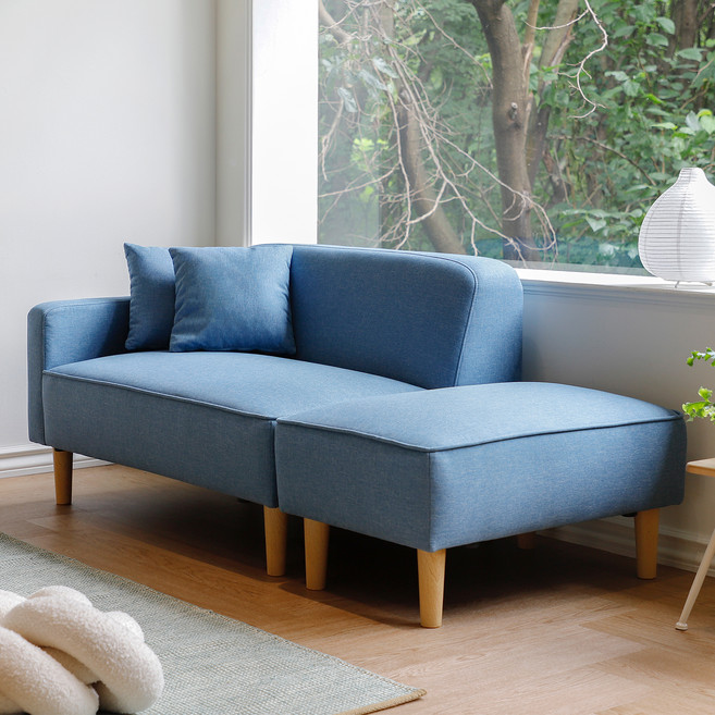 아이와비 투게더 패브릭 2인용 소파 + 스툴 세트, 블루