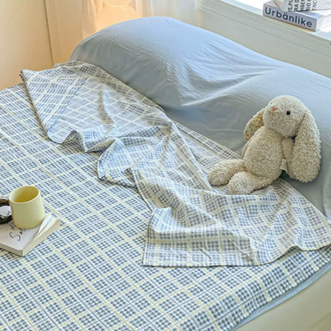 다마다마 체크시리즈 휴대용 호텔식 여행용 올인원 커버, 체크블루