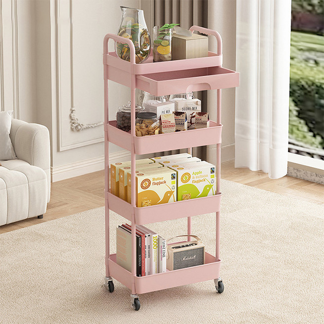 맙소샵 이동식 다용도 수납 트롤리 BRP373, 핑크, 4단