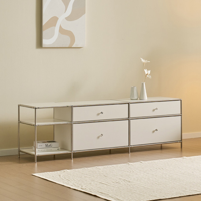 헤이몰리 헤이즈 미드센츄리 모듈 2단 1710 사이드 서랍장 거실장 우형 방문설치, 아이보리