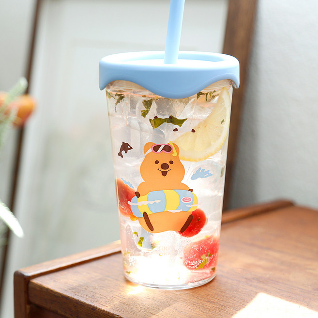 MOCHITOWN Kiki Quokka 奶油吸管隨行杯, 1個, 500ml, 琪琪(藍色)