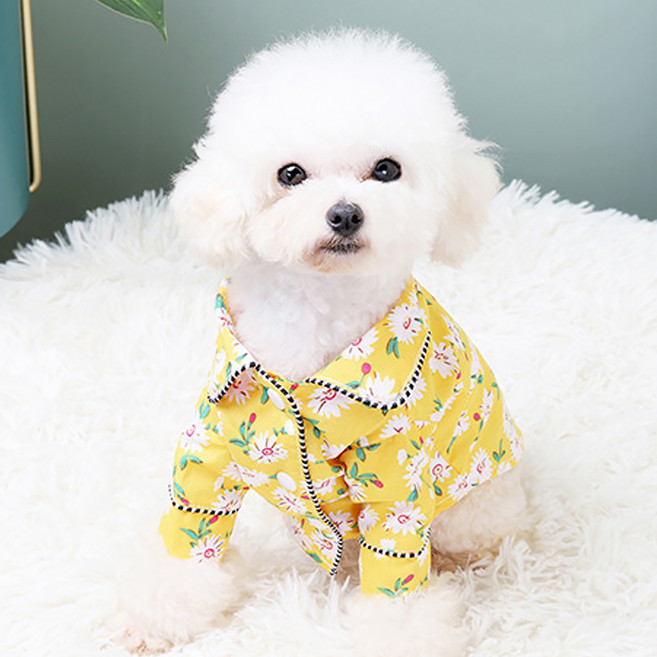 아티펫 반려동물 홈웨어 잠옷 셔츠, 옐로우꽃무늬, 1개