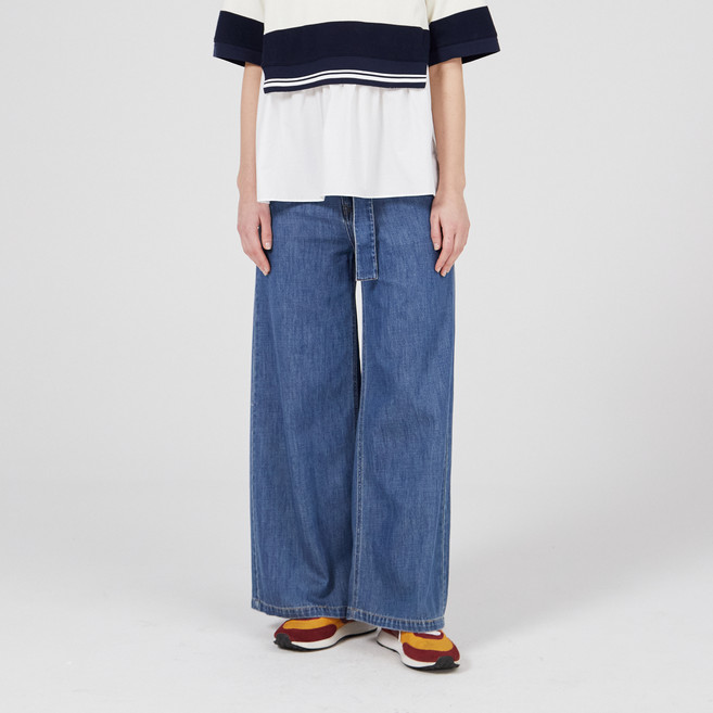 쥬시쥬디 여성용 J 절개 스티치 와이드 데님팬츠 JXDP321D