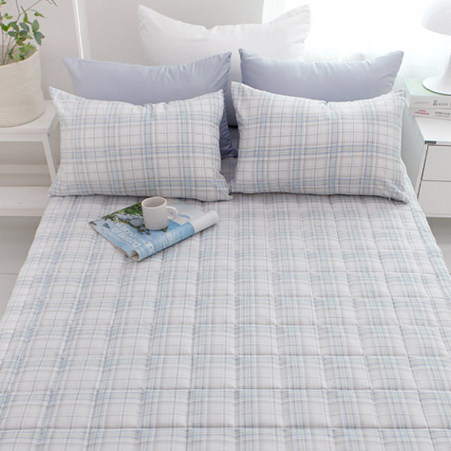 보몽드 국내 제조 부드러운 워싱 밴딩 캔디체크 침대패드, 캔디체크 블루그레이