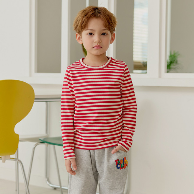 유라비 아동용 타임리스 스트라이프 골지 긴팔 티셔츠