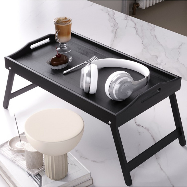 YESSURE 우드 접이식 베드 테이블 트레이, 블랙
