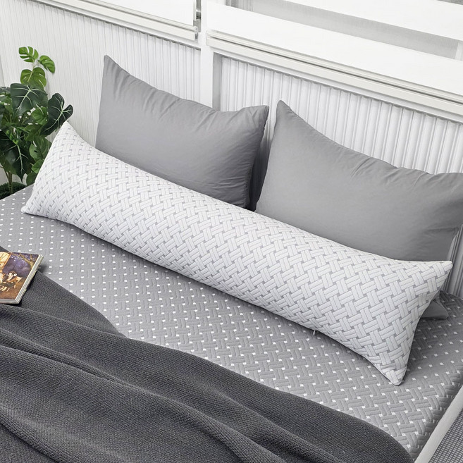 베드앤데코 국내 제조 더위타파 크로스 냉감 바디필로우커버, 화이트