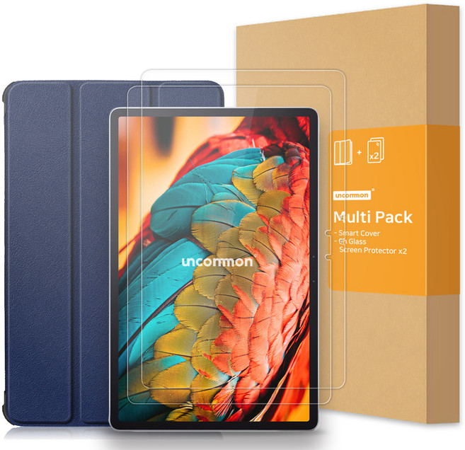 언커먼 스마트커버 태블릿 케이스 + 강화유리 액정보호필름 2p 세트, 네이비, 1개