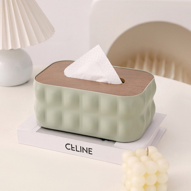 마구와구 우드 티슈 케이스 감성 인테리어 각티슈 커버 MHJ066, 그린, 1개