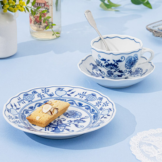 체스키포슬란 1인 커피잔 플레이트 3p 세트, 쯔비벨무스터, 1세트