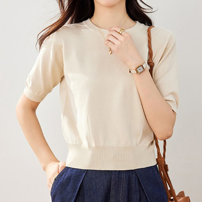 페이릿 여성용 데일리 베이직 소프트터츠 니트 반팔 티셔츠