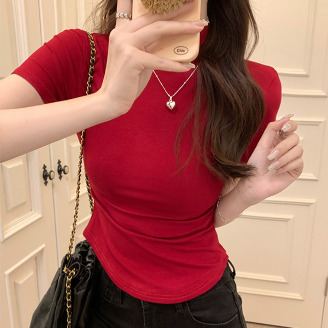 어썸풀 여성용 루미에스 하프넥 슬림 반팔 티셔츠 A26SMT030312