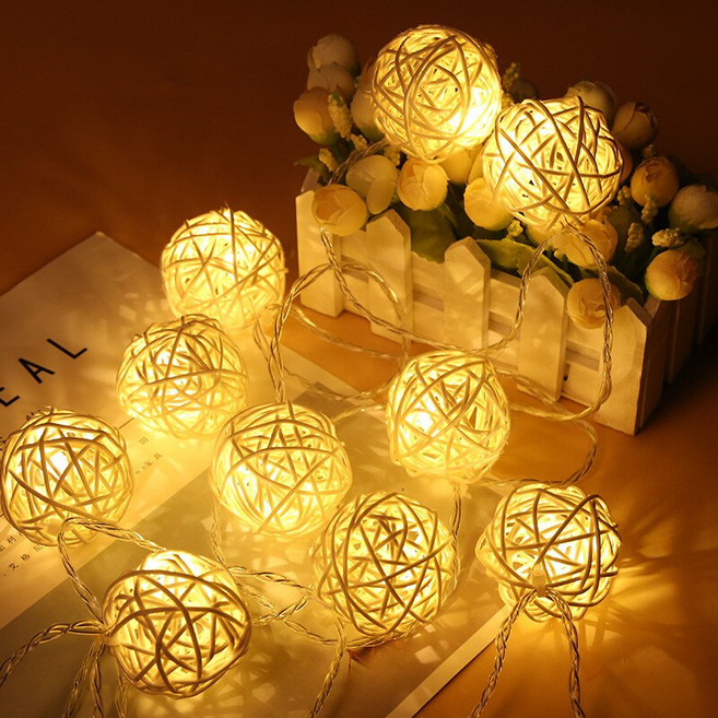 LED건전지 등나무볼가랜드 줄조명 10구, 전구색, 1개