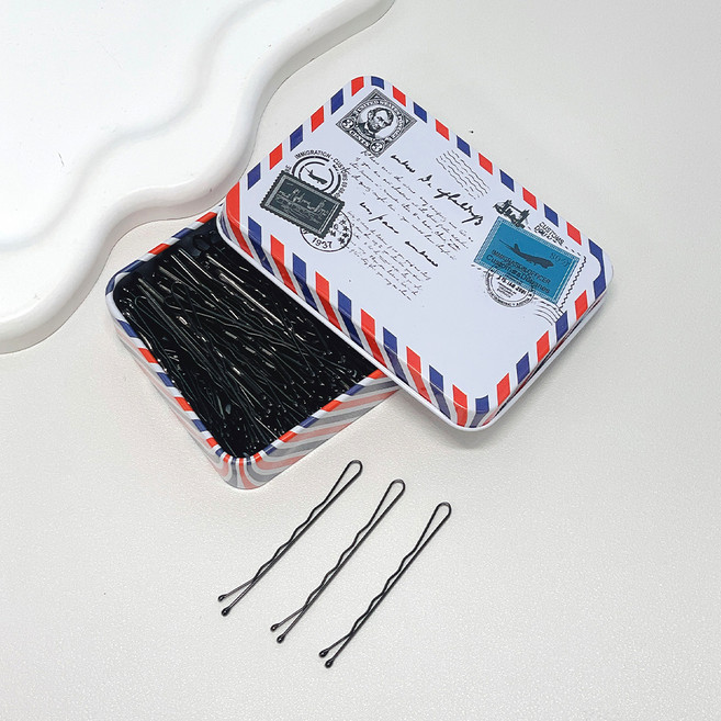 젤루나 대용량 검정 실핀 100p + 틴케이스 세트 H-155