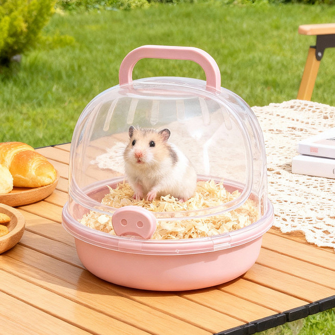 랜보어 햄스터 돼지코 돔형 이동장 18.5 x 15 cm, 핑크, 1개