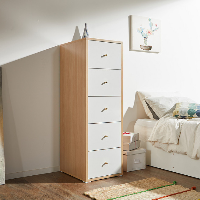 MUST 라자가구 서랍장 방문설치, 아카시아화이트, 5단